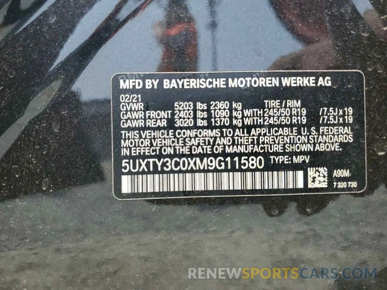 13 Photograph of a damaged car 5UXTY3C0XM9G11580 BMW X3 2021