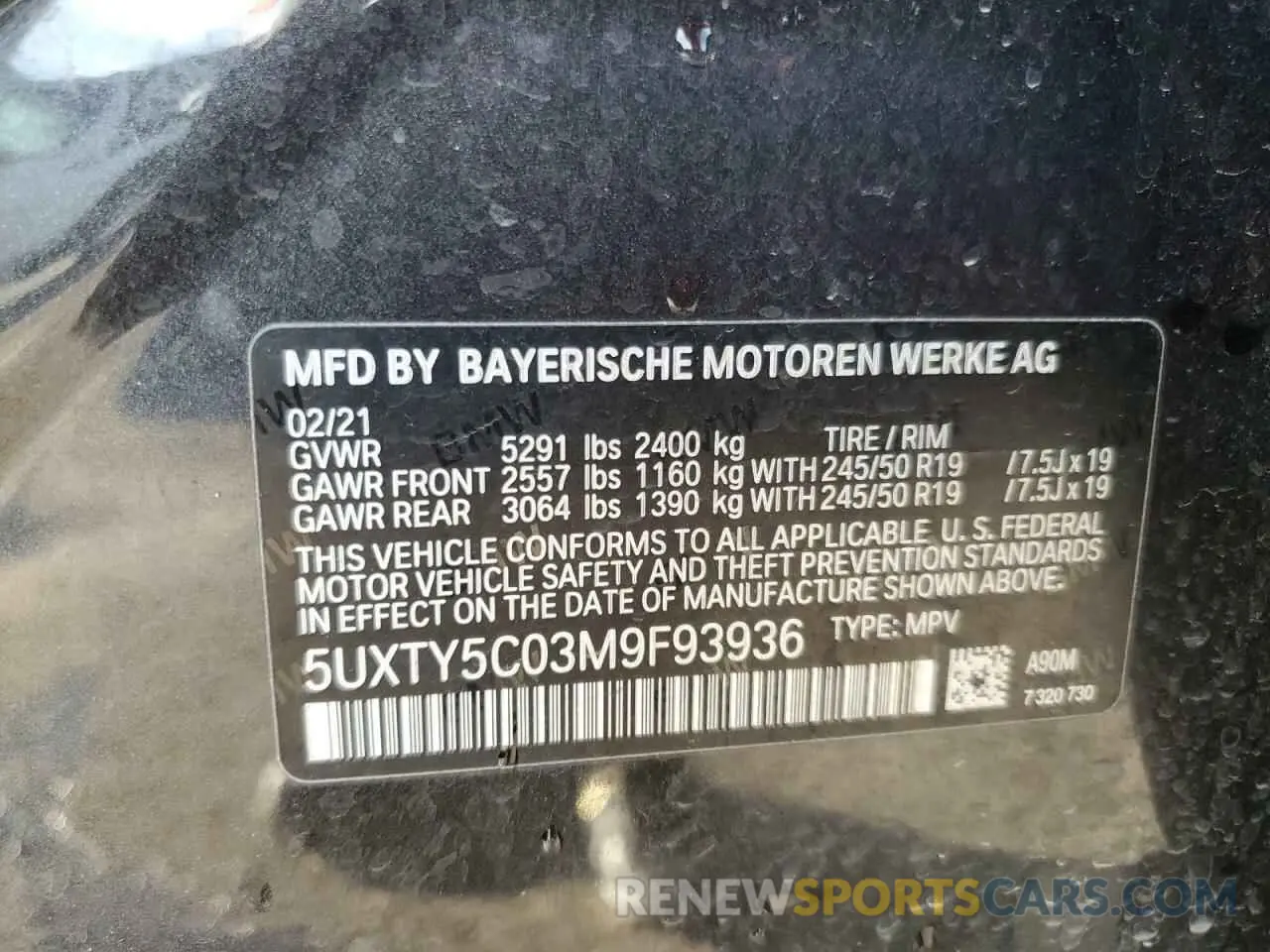 13 Photograph of a damaged car 5UXTY5C03M9F93936 BMW X3 2021