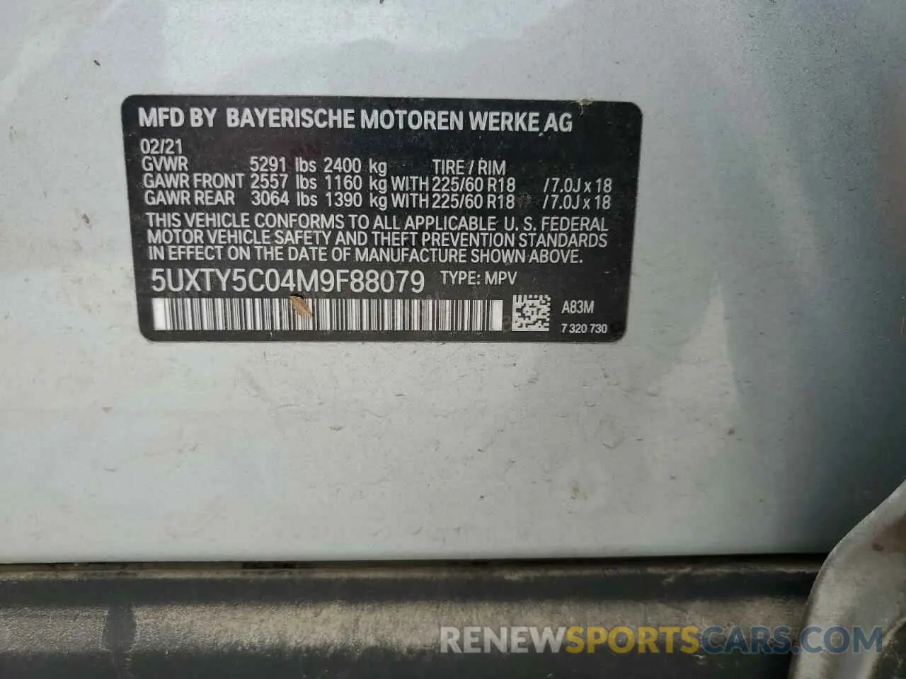 14 Photograph of a damaged car 5UXTY5C04M9F88079 BMW X3 2021
