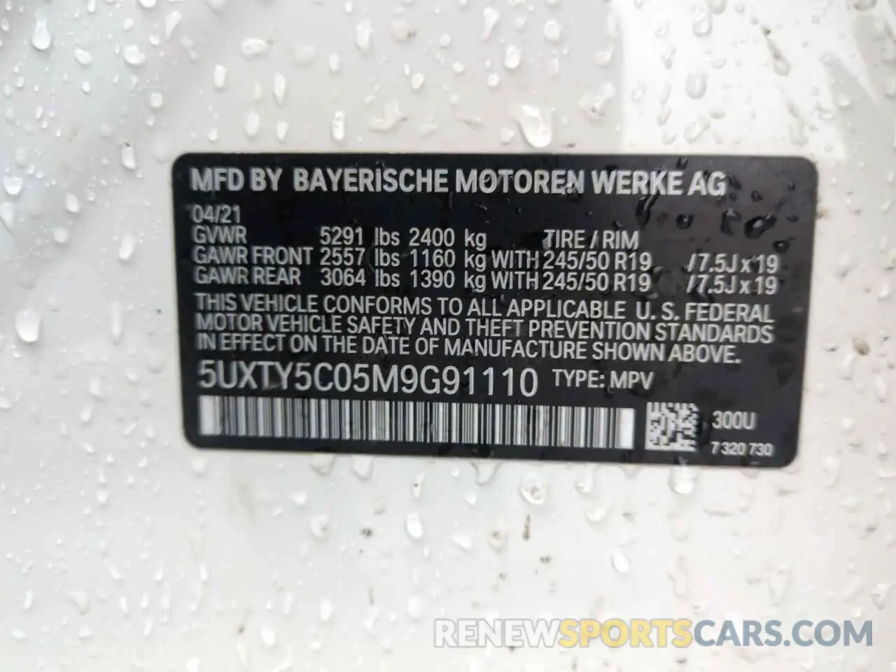 13 Photograph of a damaged car 5UXTY5C05M9G91110 BMW X3 2021