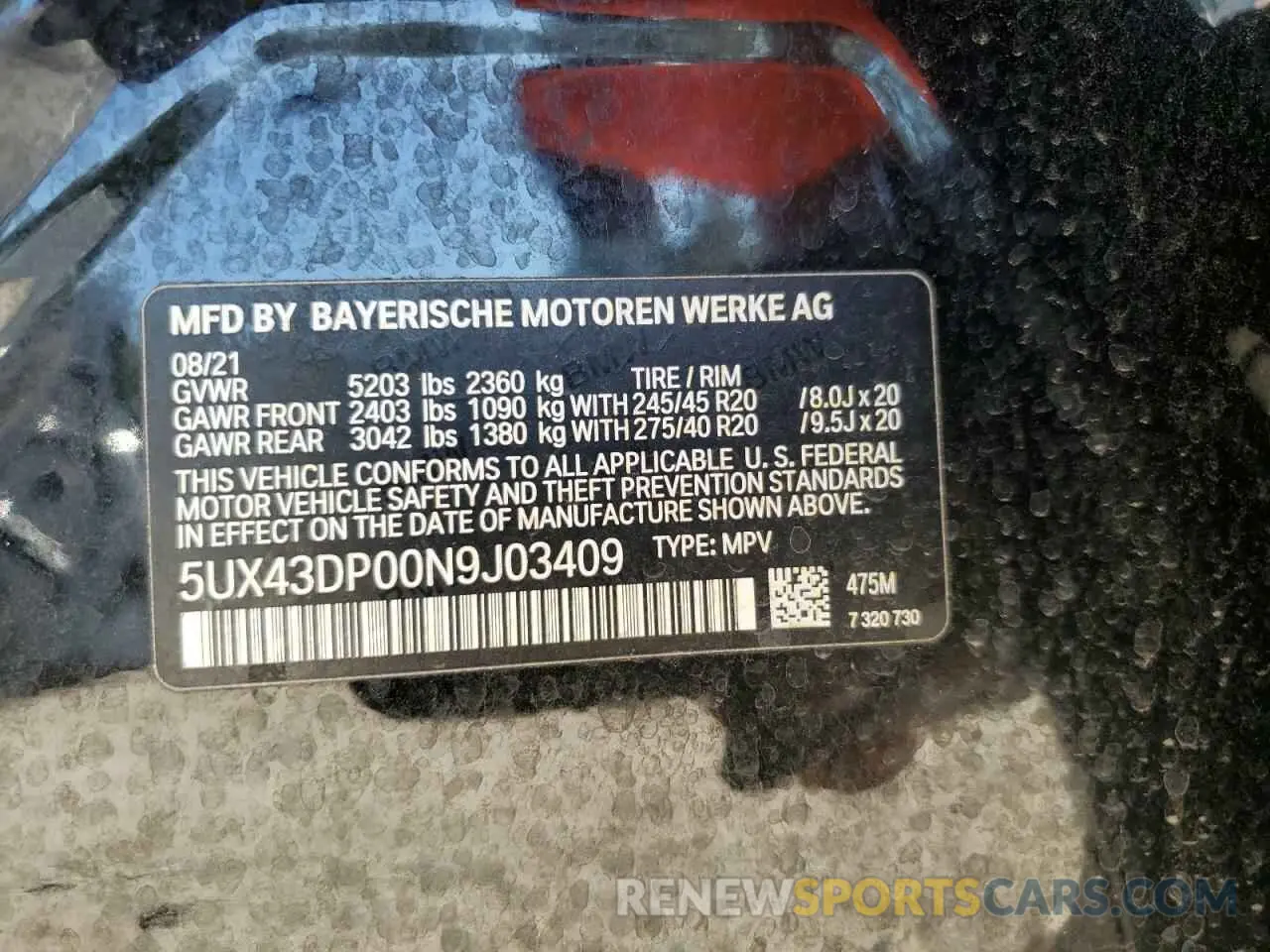 13 Photograph of a damaged car 5UX43DP00N9J03409 BMW X3 2022
