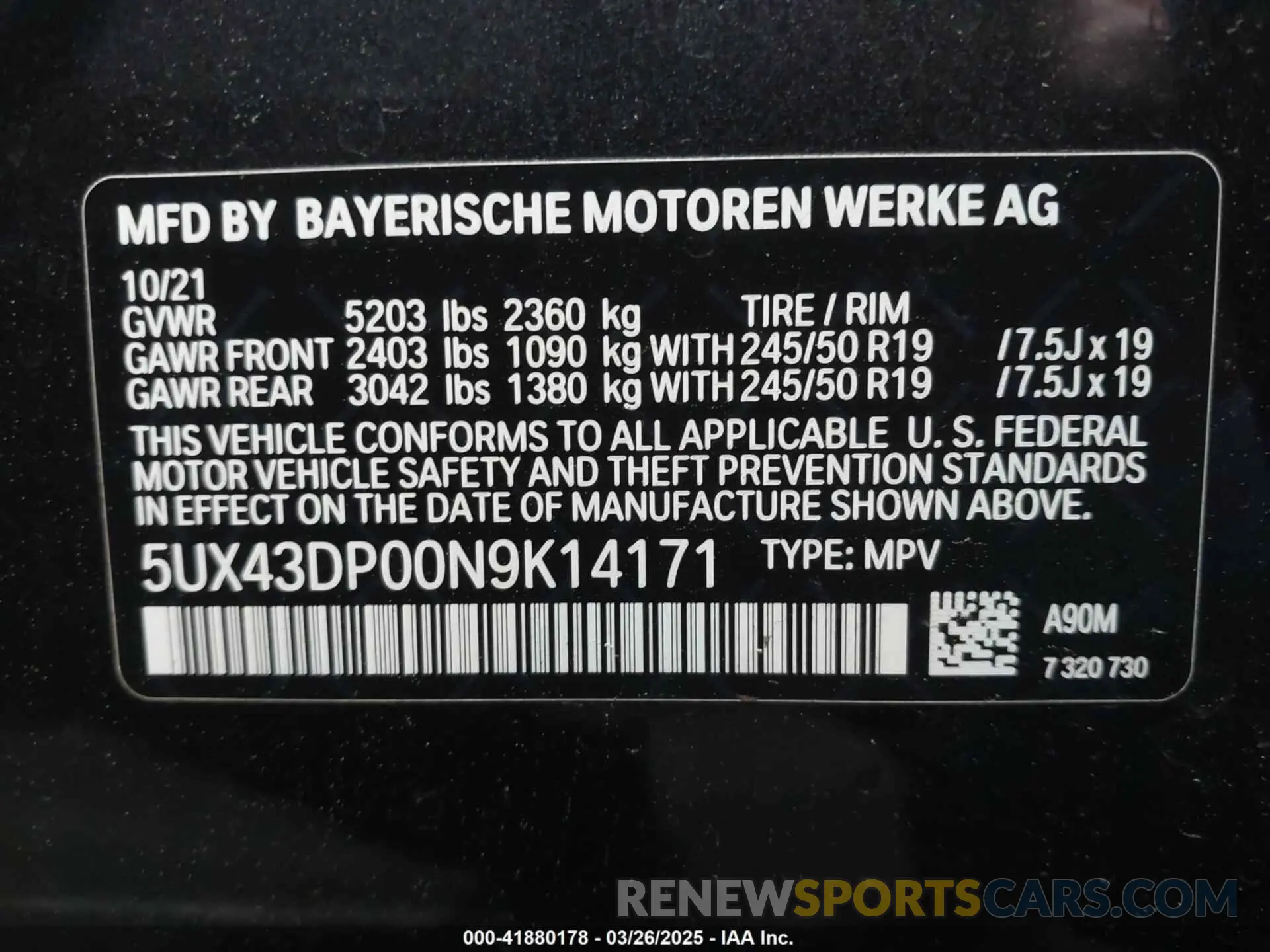 9 Фотография поврежденного автомобиля 5UX43DP00N9K14171 BMW X3 2022