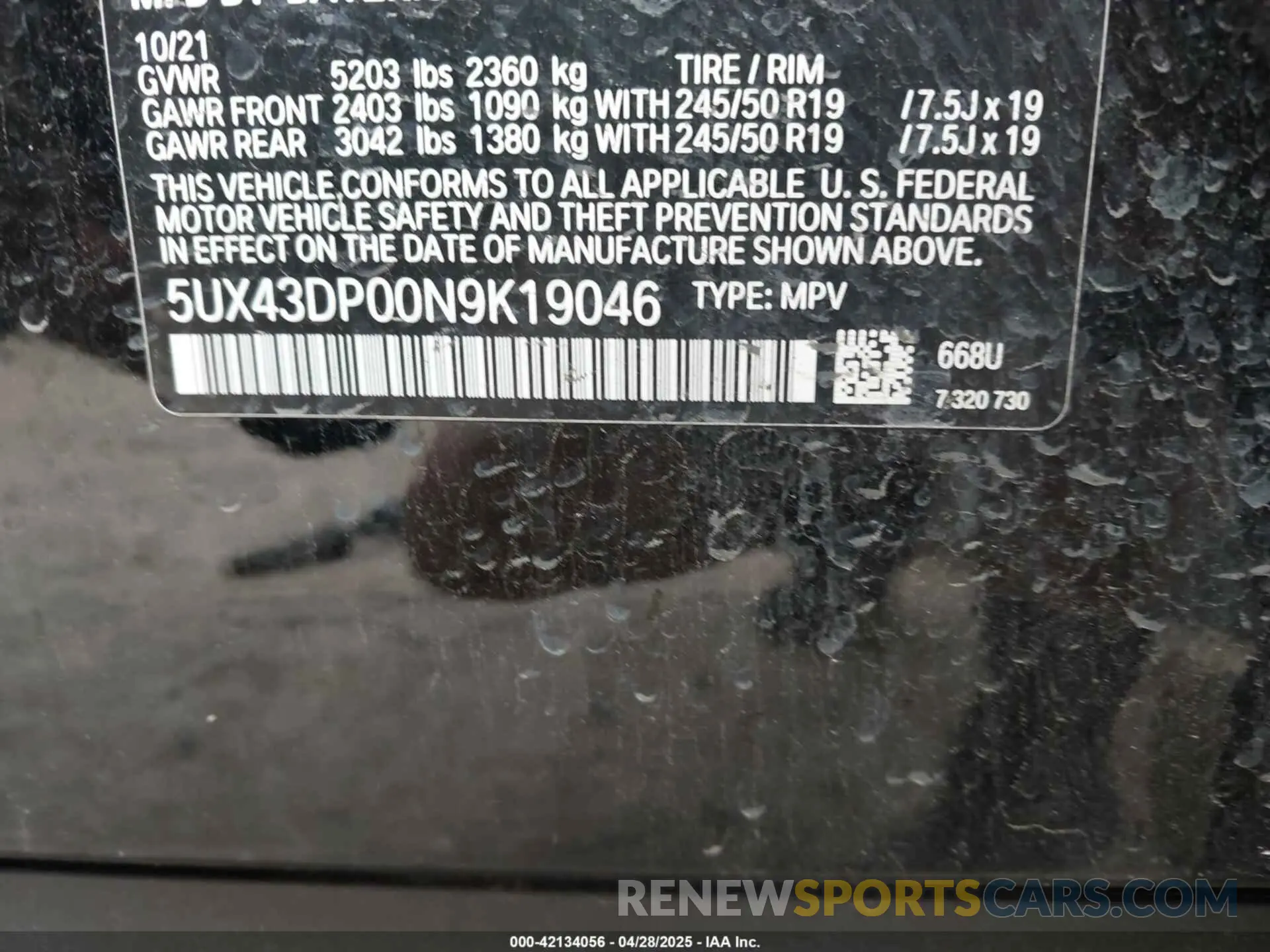 9 Фотография поврежденного автомобиля 5UX43DP00N9K19046 BMW X3 2022