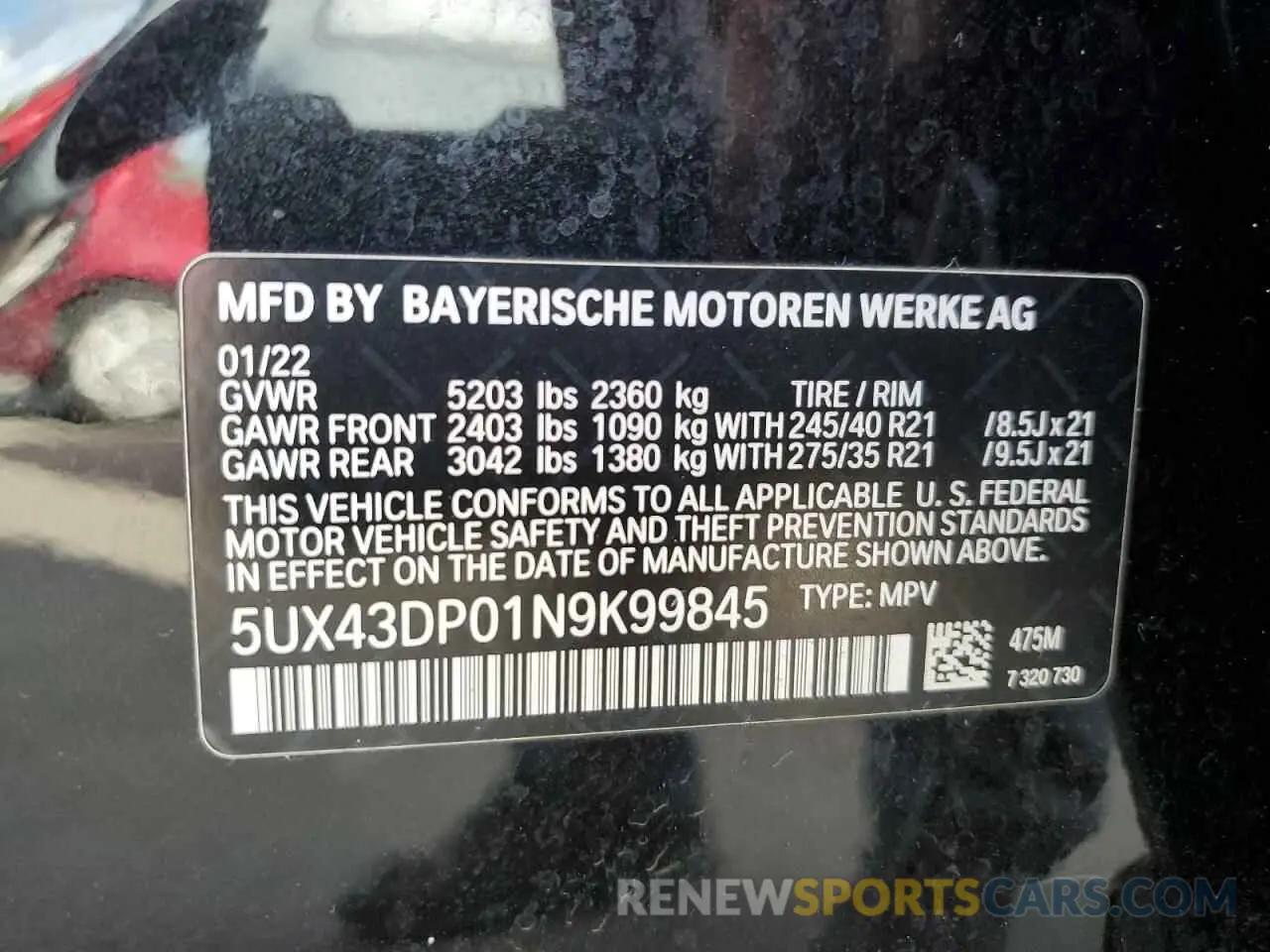 13 Photograph of a damaged car 5UX43DP01N9K99845 BMW X3 2022