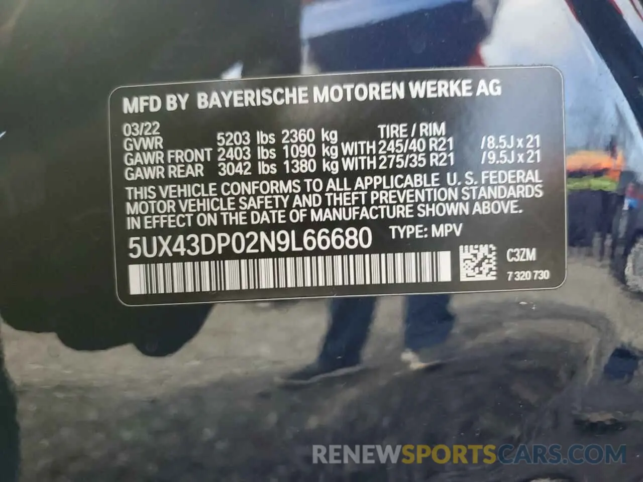 14 Photograph of a damaged car 5UX43DP02N9L66680 BMW X3 2022