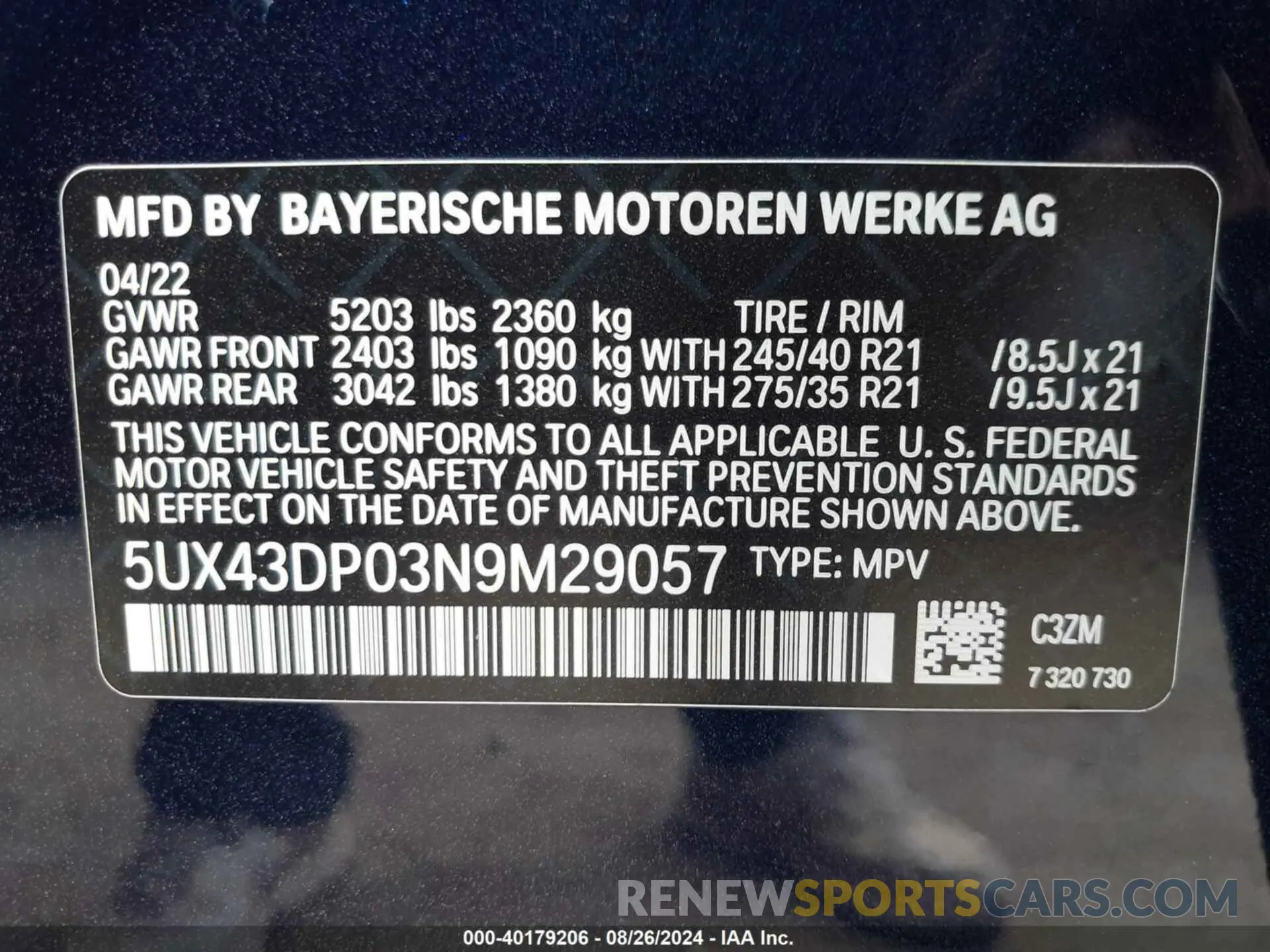 9 Photograph of a damaged car 5UX43DP03N9M29057 BMW X3 2022