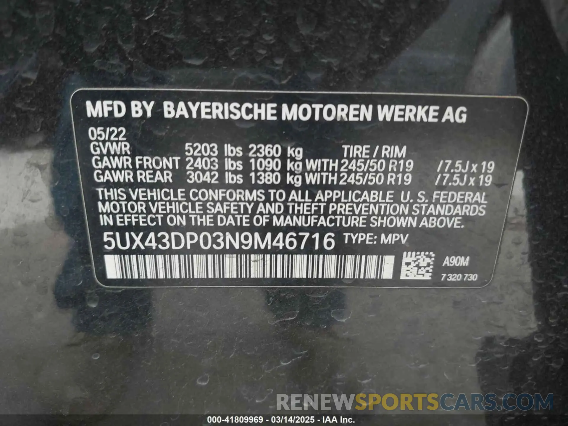 9 Фотография поврежденного автомобиля 5UX43DP03N9M46716 BMW X3 2022