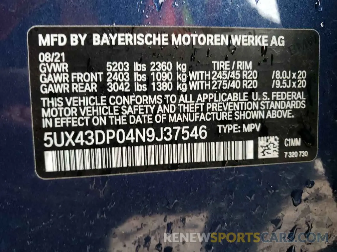 12 Photograph of a damaged car 5UX43DP04N9J37546 BMW X3 2022