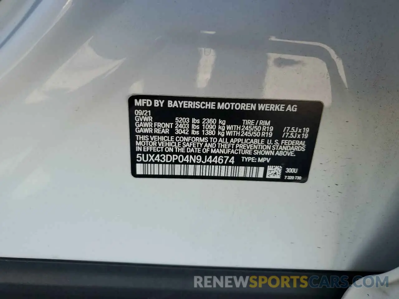 13 Photograph of a damaged car 5UX43DP04N9J44674 BMW X3 2022