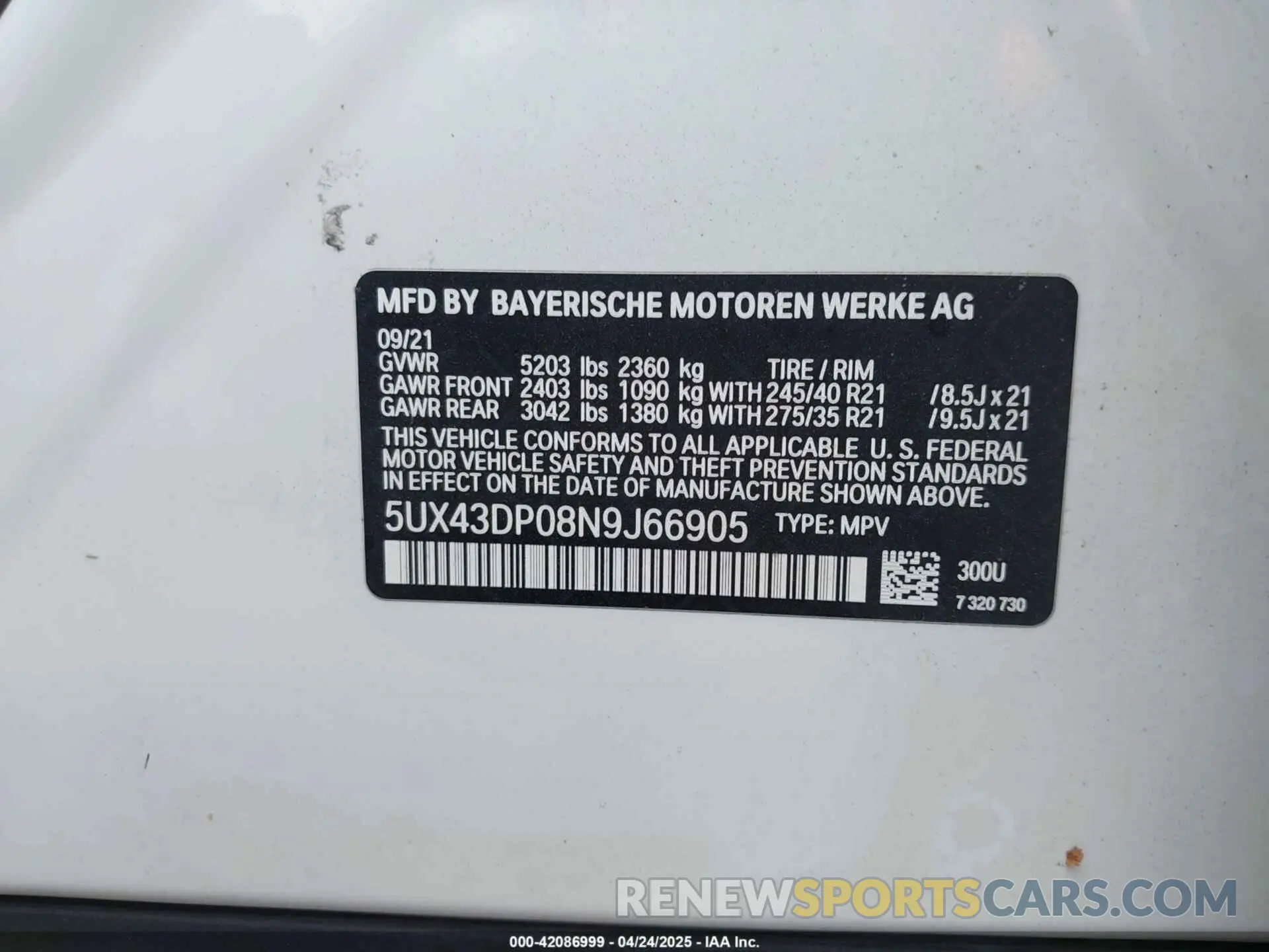 9 Фотография поврежденного автомобиля 5UX43DP08N9J66905 BMW X3 2022