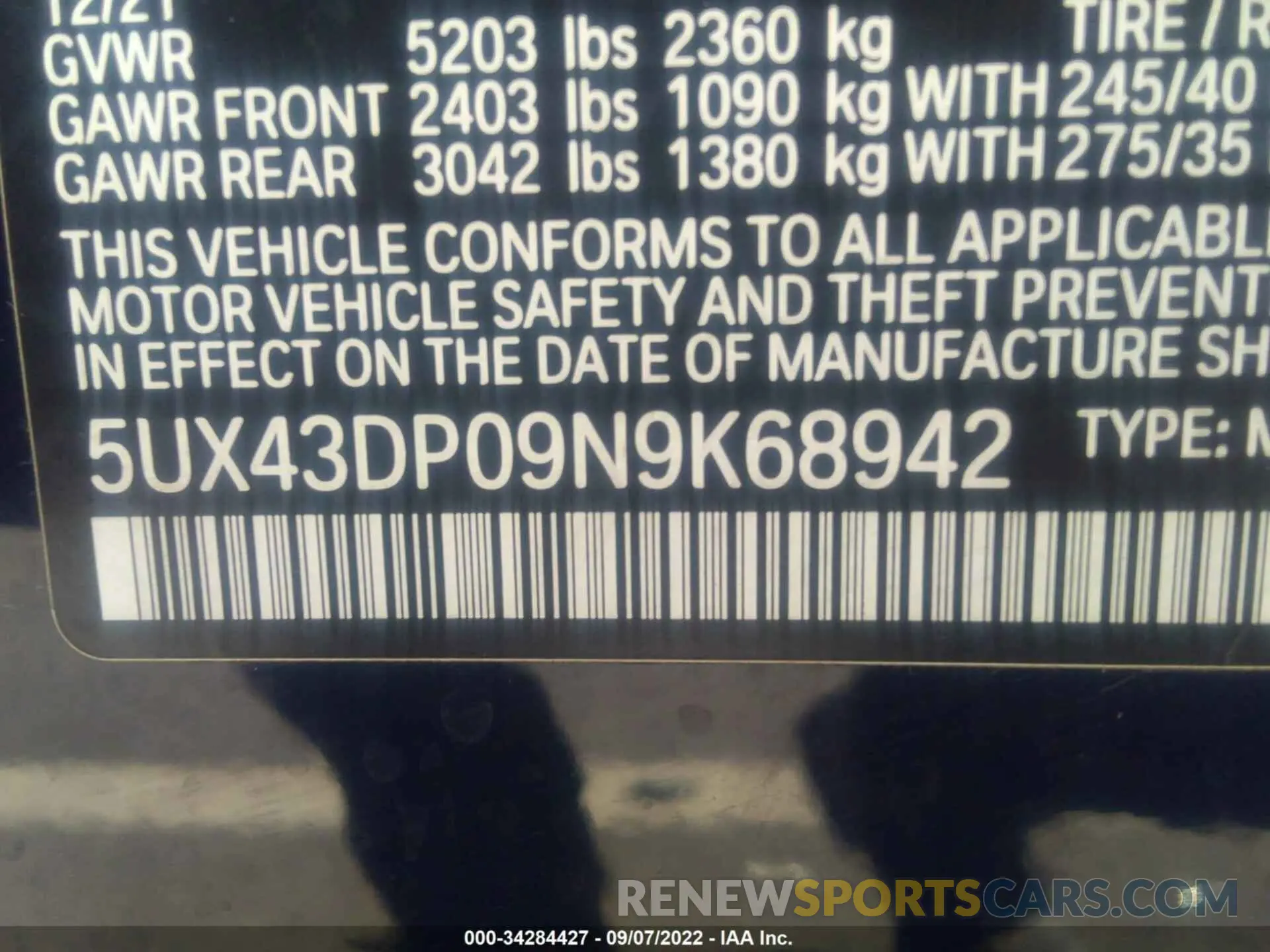9 Фотография поврежденного автомобиля 5UX43DP09N9K68942 BMW X3 2022