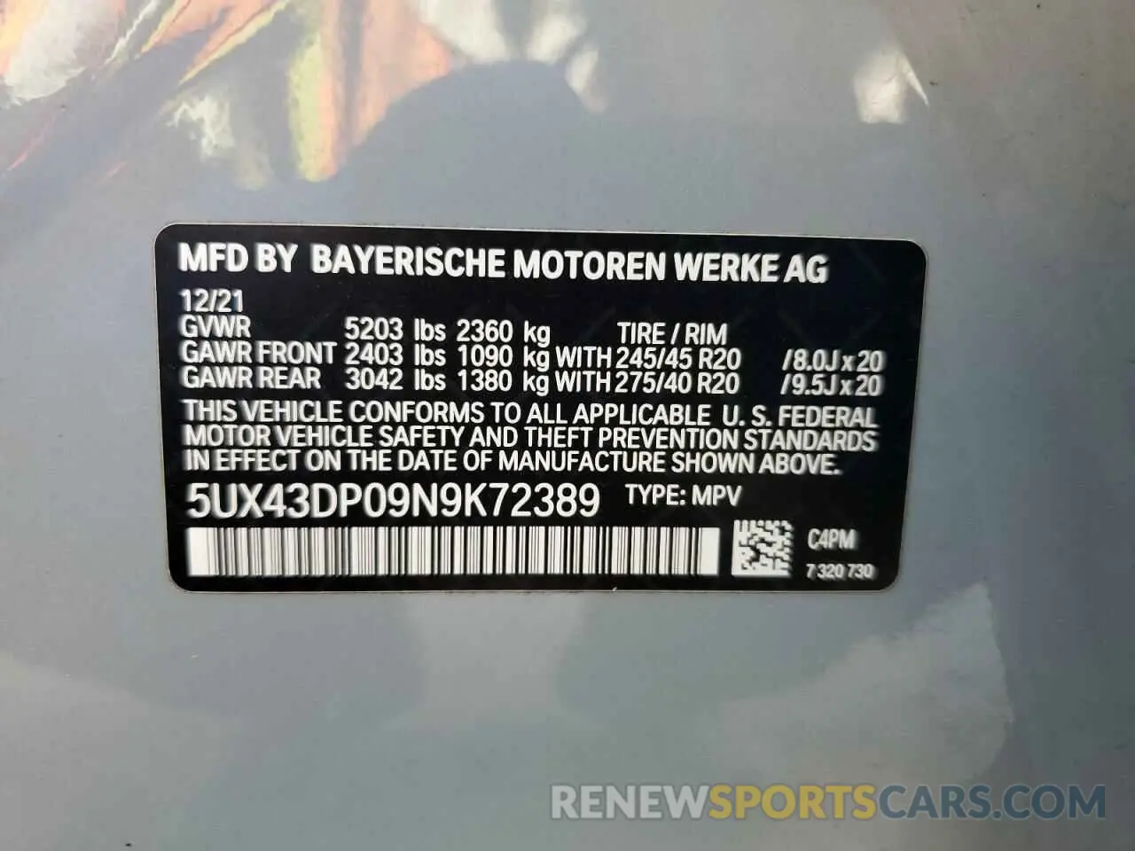 12 Photograph of a damaged car 5UX43DP09N9K72389 BMW X3 2022