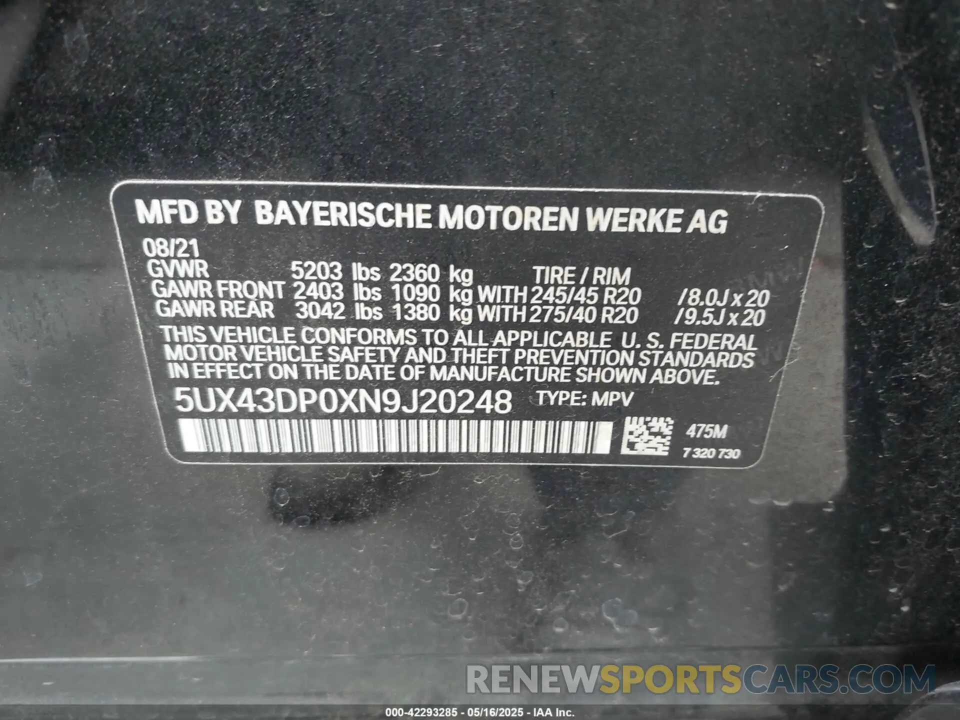 9 Photograph of a damaged car 5UX43DP0XN9J20248 BMW X3 2022