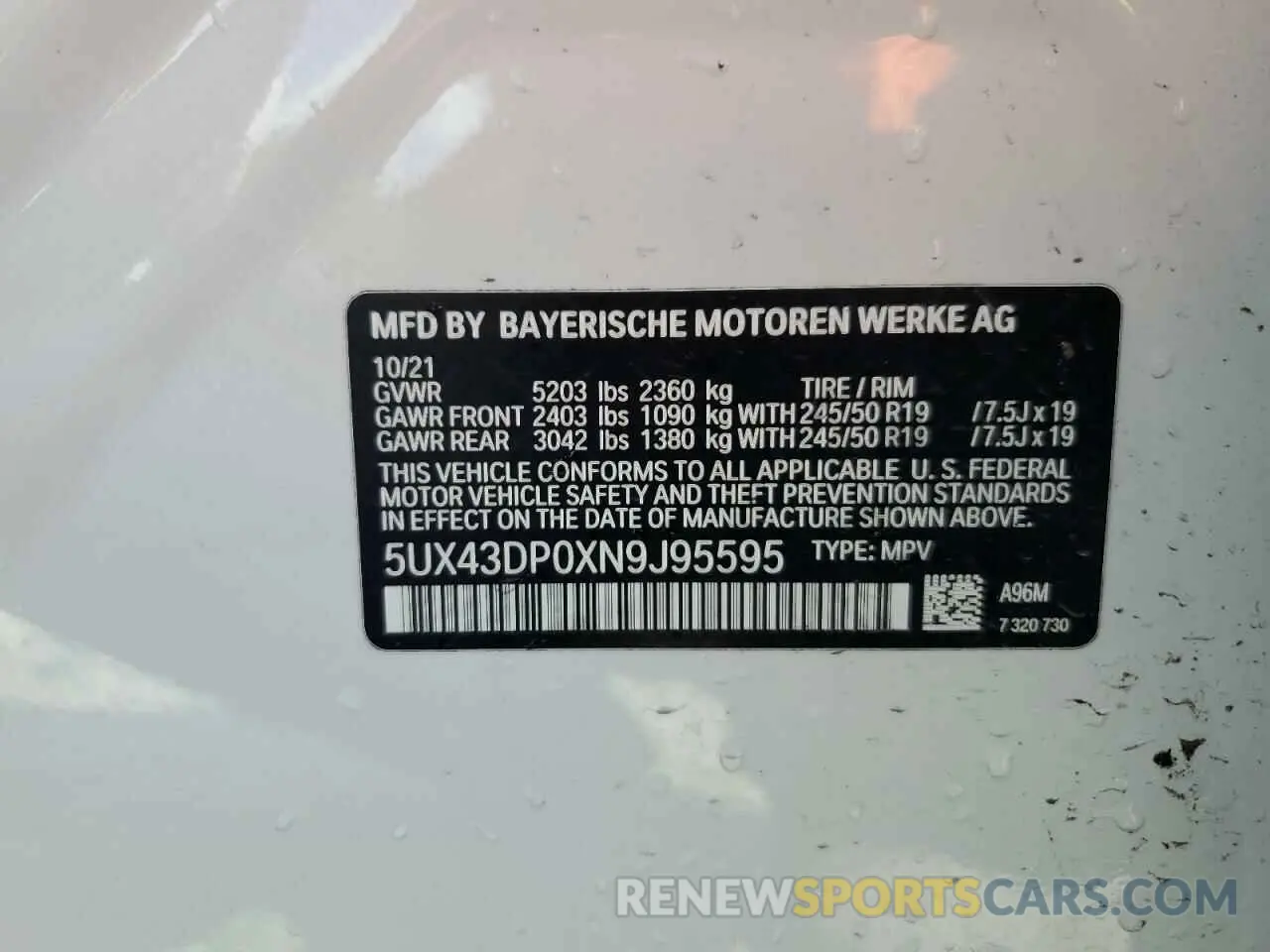 13 Photograph of a damaged car 5UX43DP0XN9J95595 BMW X3 2022