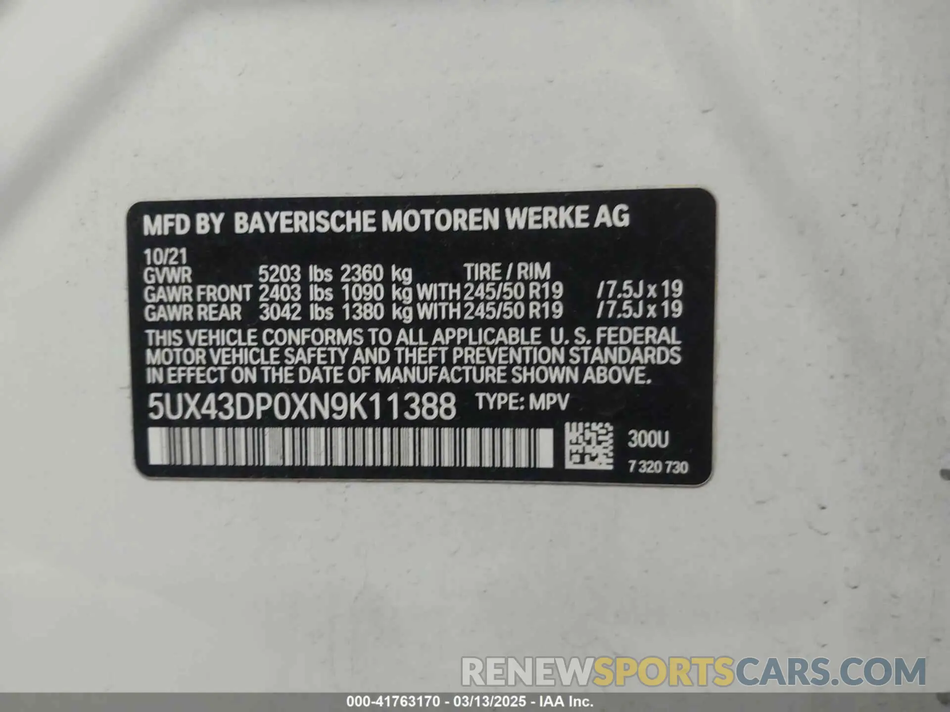 9 Фотография поврежденного автомобиля 5UX43DP0XN9K11388 BMW X3 2022
