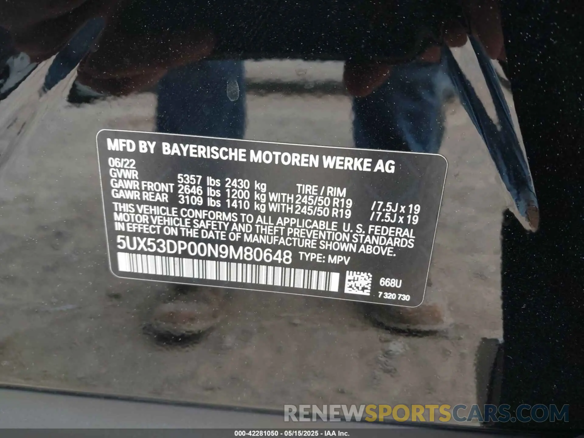 9 Photograph of a damaged car 5UX53DP00N9M80648 BMW X3 2022