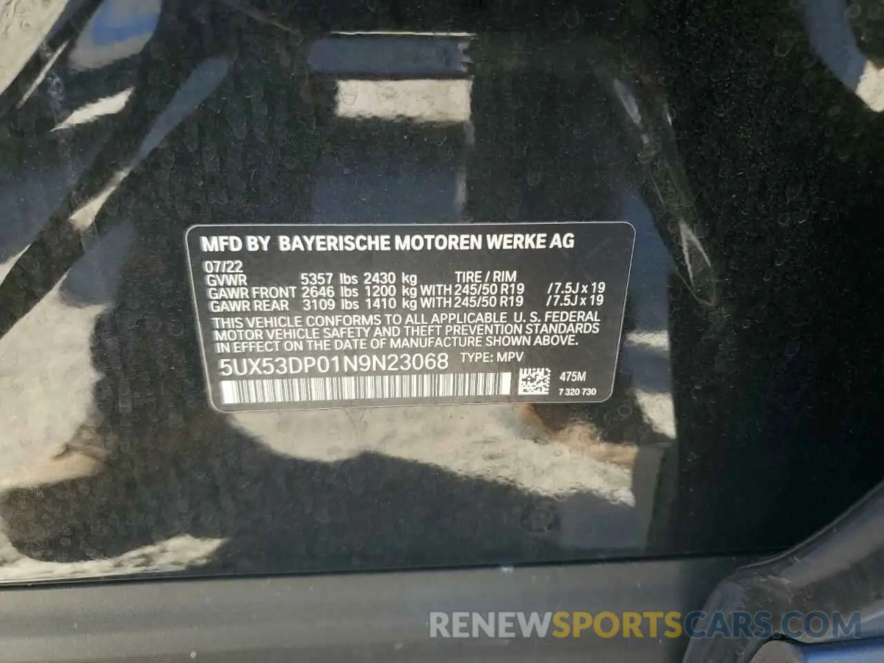 14 Photograph of a damaged car 5UX53DP01N9N23068 BMW X3 2022