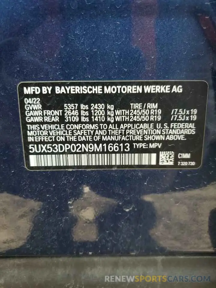 13 Photograph of a damaged car 5UX53DP02N9M16613 BMW X3 2022