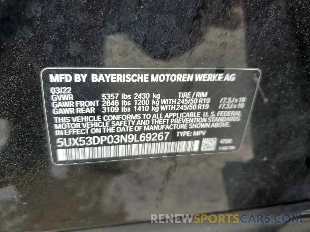 13 Фотография поврежденного автомобиля 5UX53DP03N9L69267 BMW X3 2022