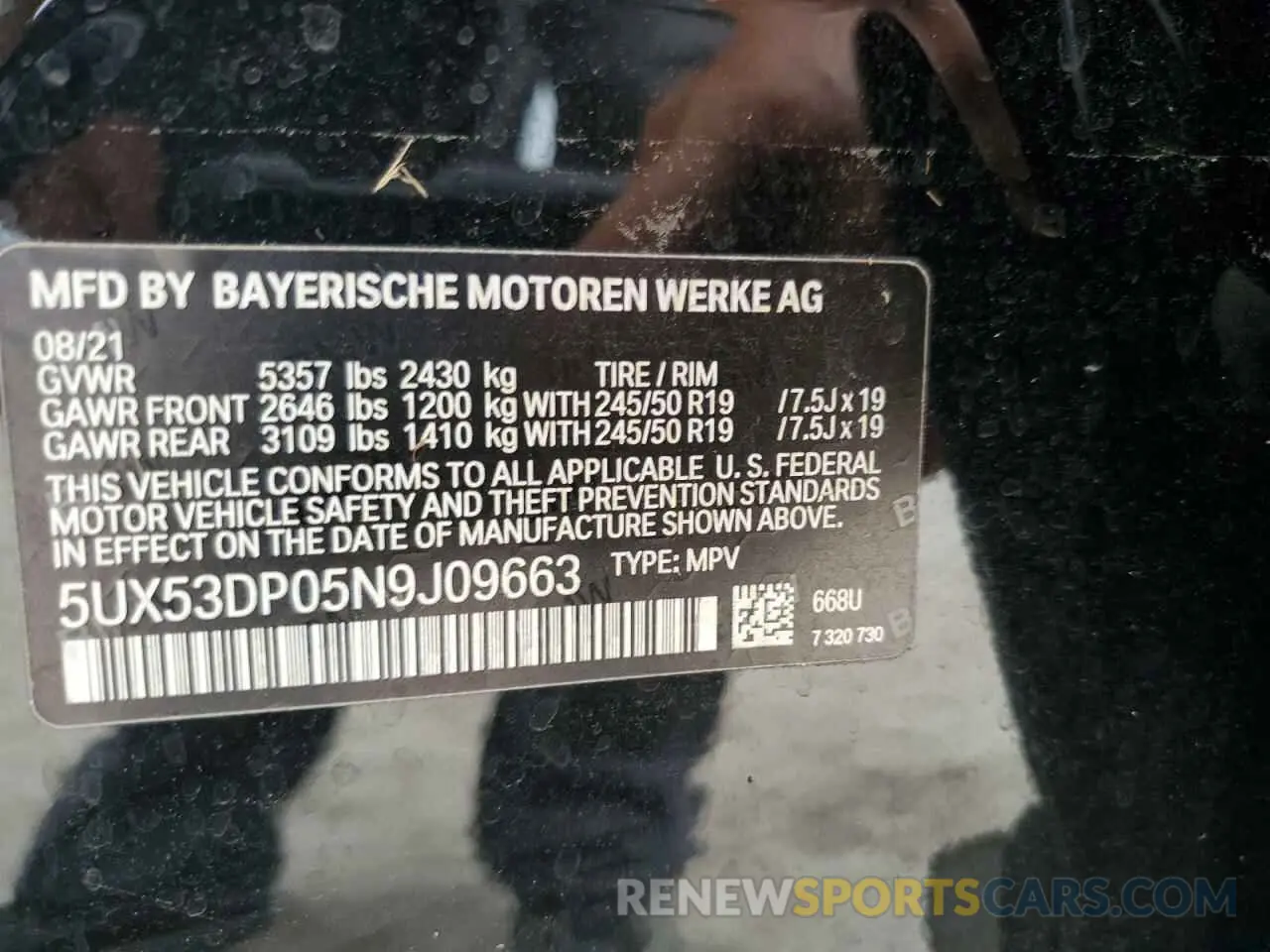 13 Photograph of a damaged car 5UX53DP05N9J09663 BMW X3 2022
