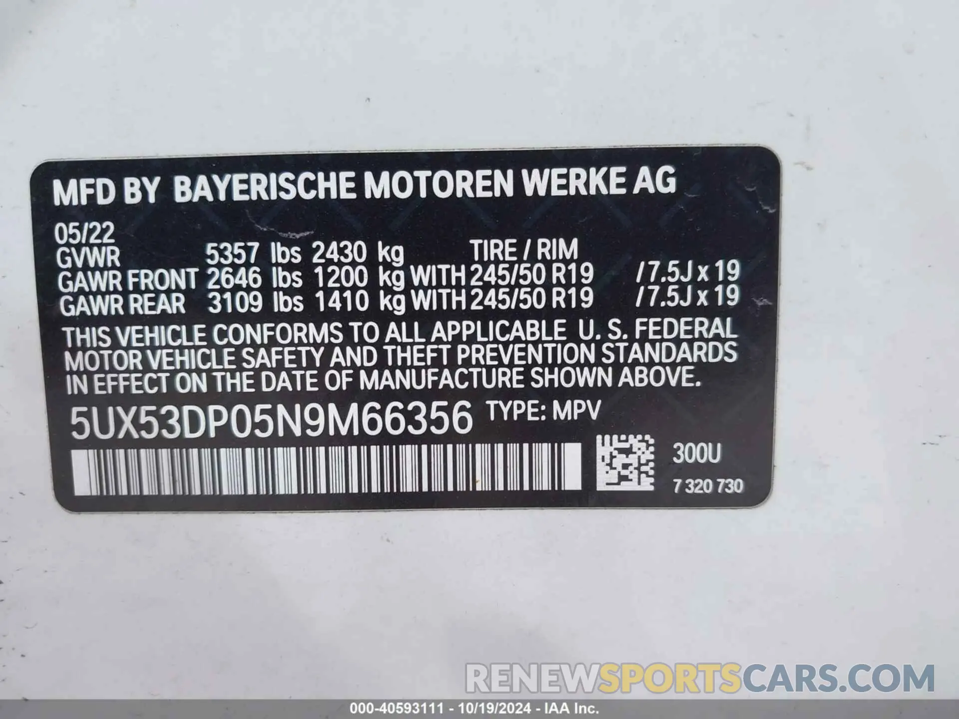 9 Photograph of a damaged car 5UX53DP05N9M66356 BMW X3 2022