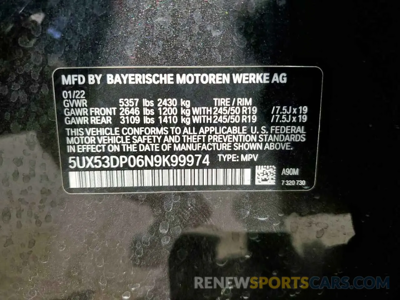 14 Photograph of a damaged car 5UX53DP06N9K99974 BMW X3 2022