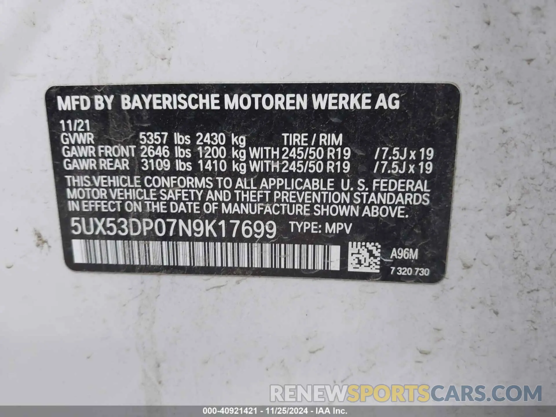 9 Фотография поврежденного автомобиля 5UX53DP07N9K17699 BMW X3 2022
