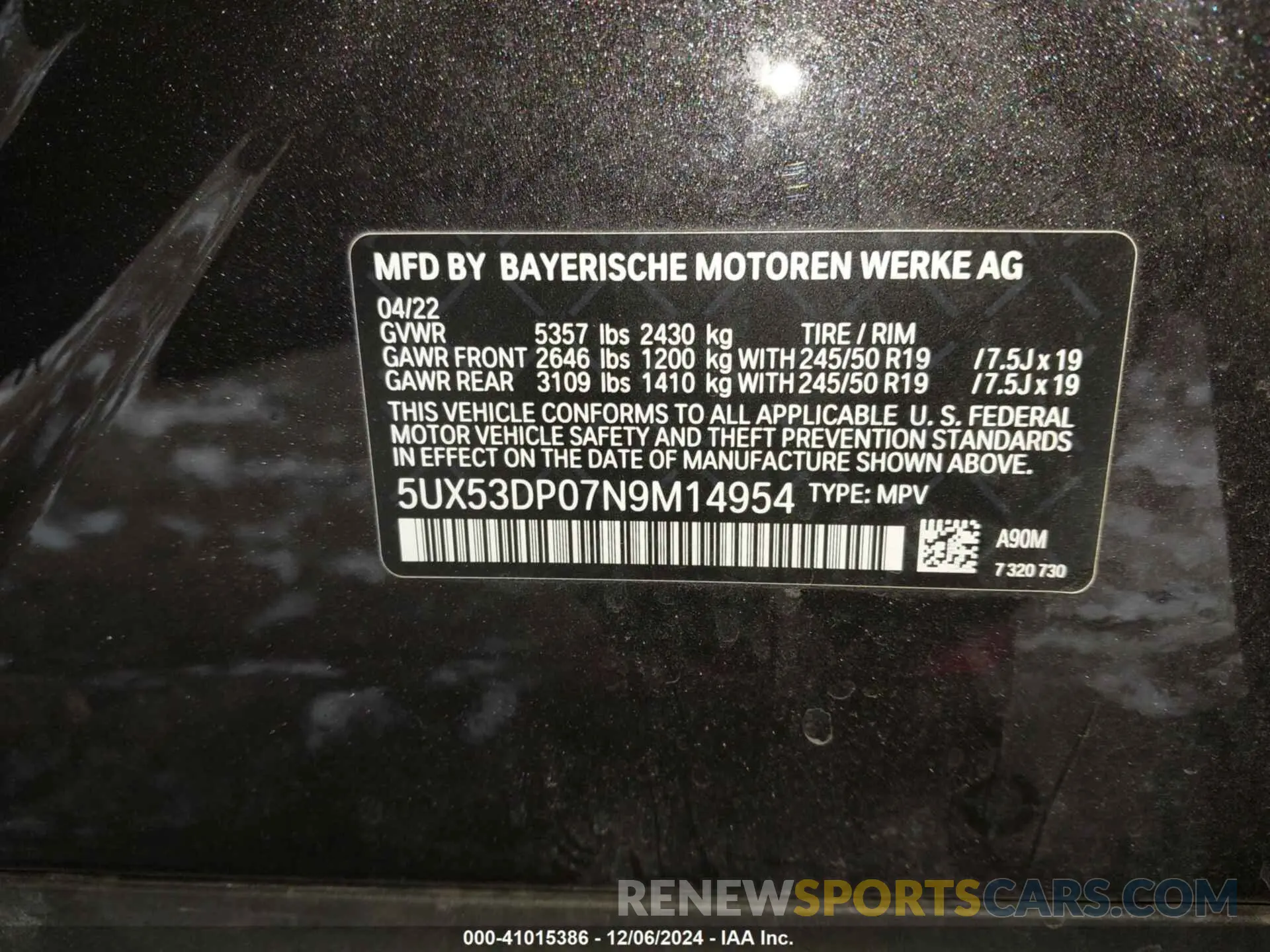 9 Photograph of a damaged car 5UX53DP07N9M14954 BMW X3 2022