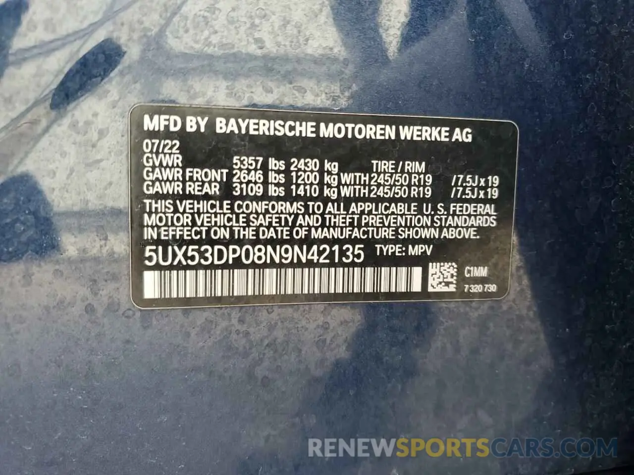 13 Фотография поврежденного автомобиля 5UX53DP08N9N42135 BMW X3 2022
