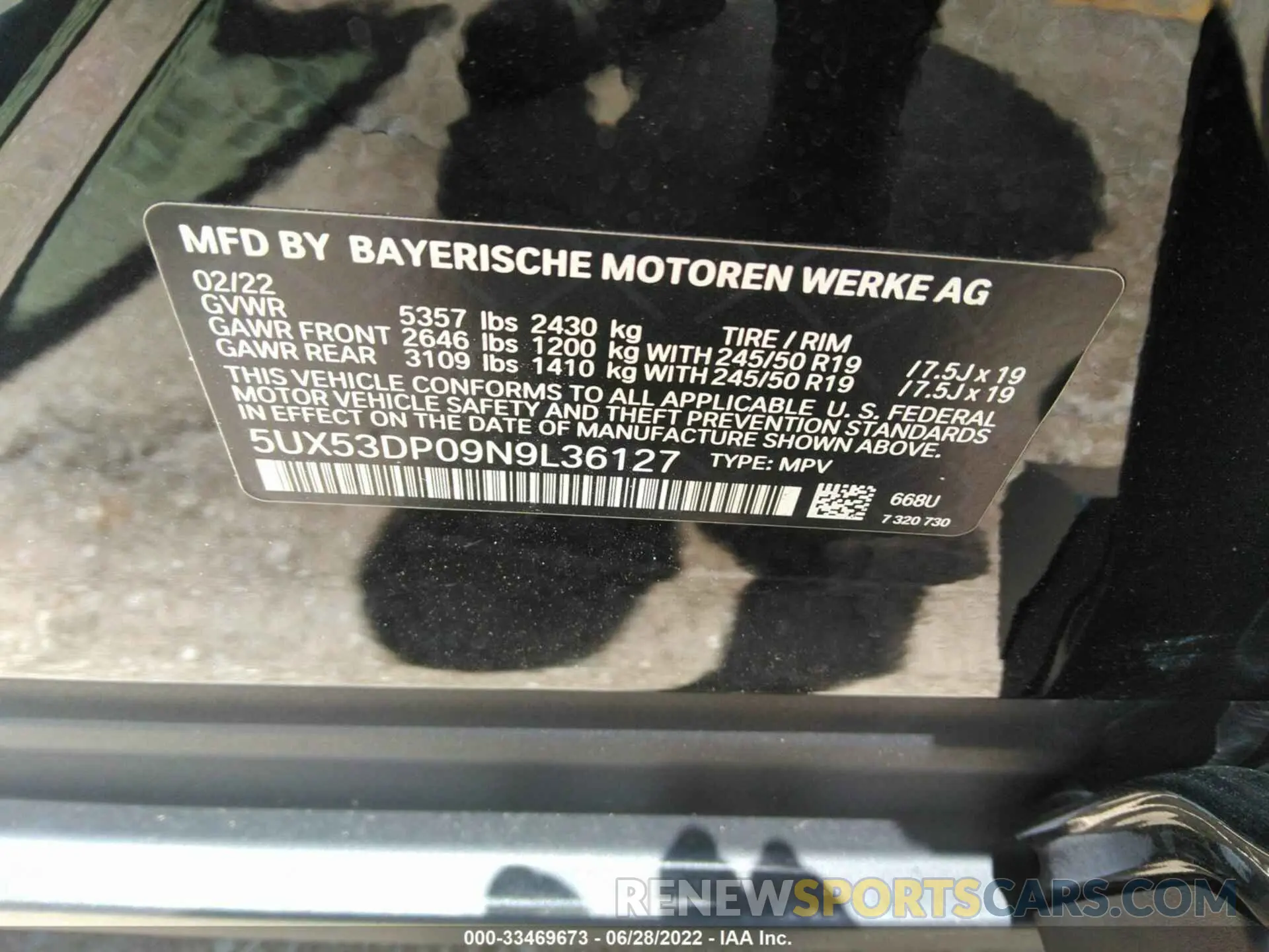 9 Фотография поврежденного автомобиля 5UX53DP09N9L36127 BMW X3 2022