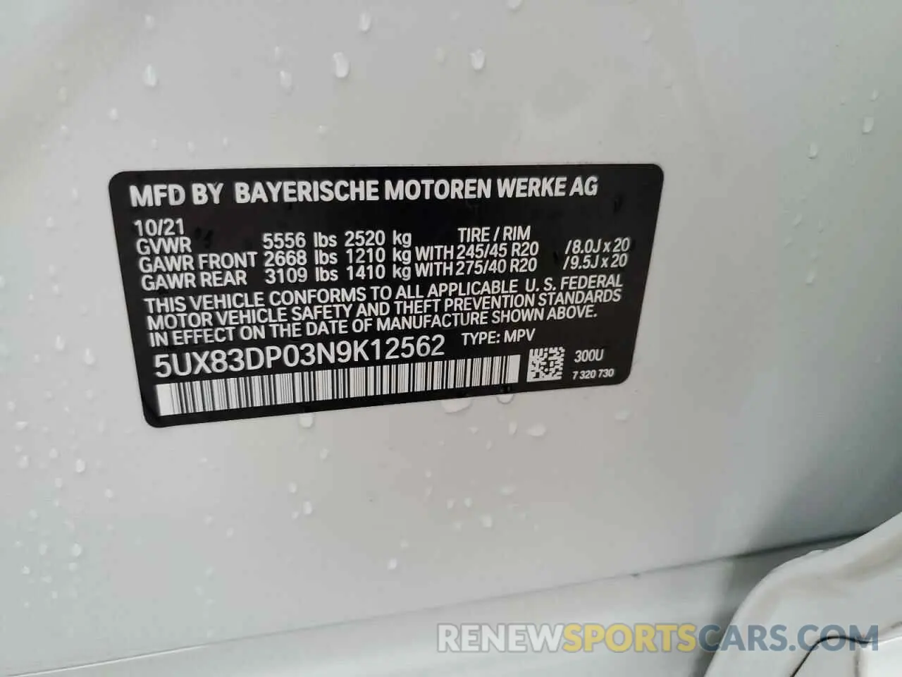 10 Photograph of a damaged car 5UX83DP03N9K12562 BMW X3 2022