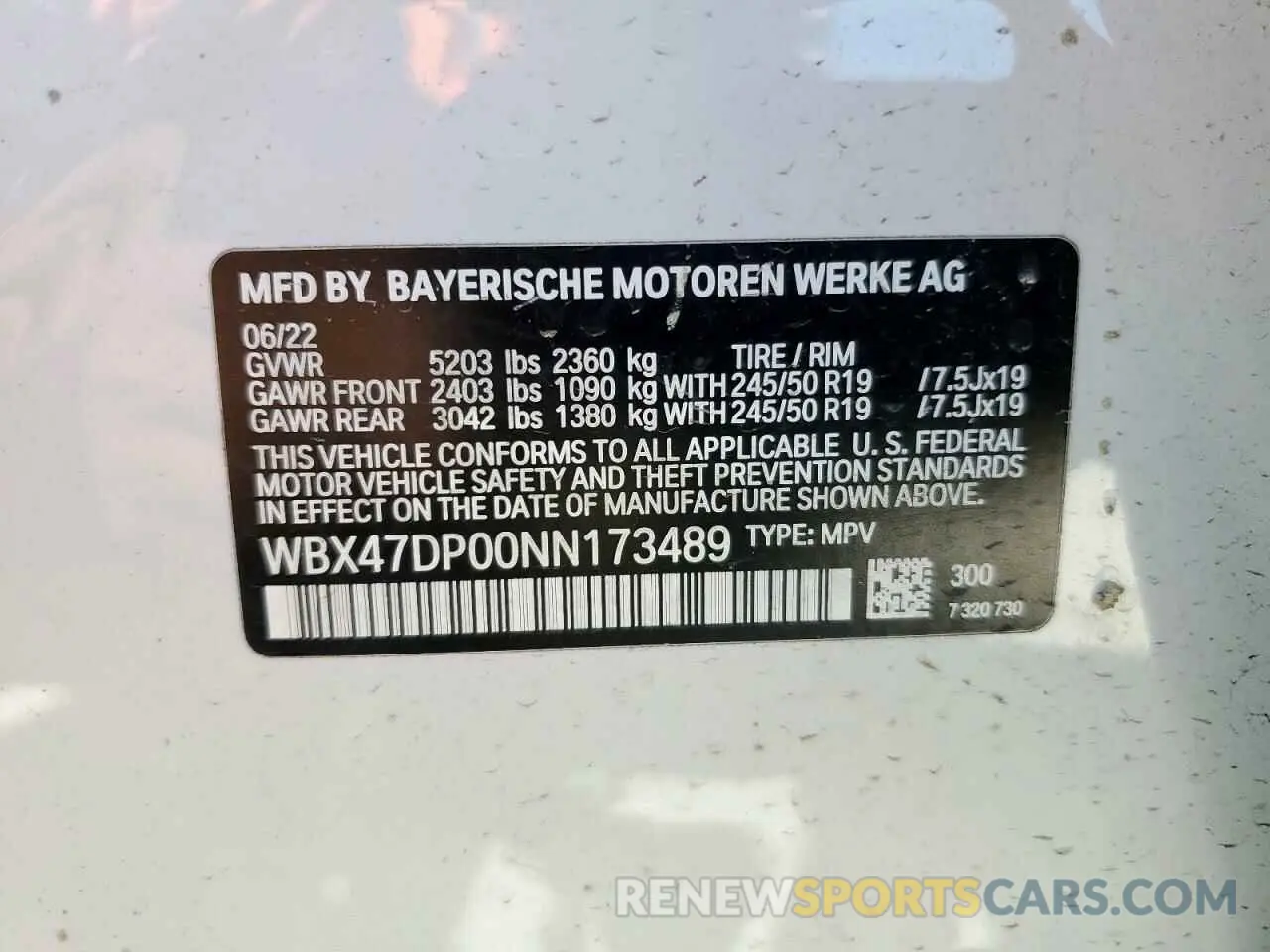 15 Photograph of a damaged car WBX47DP00NN173489 BMW X3 2022