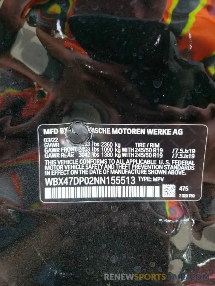 13 Фотография поврежденного автомобиля WBX47DP02NN155513 BMW X3 2022