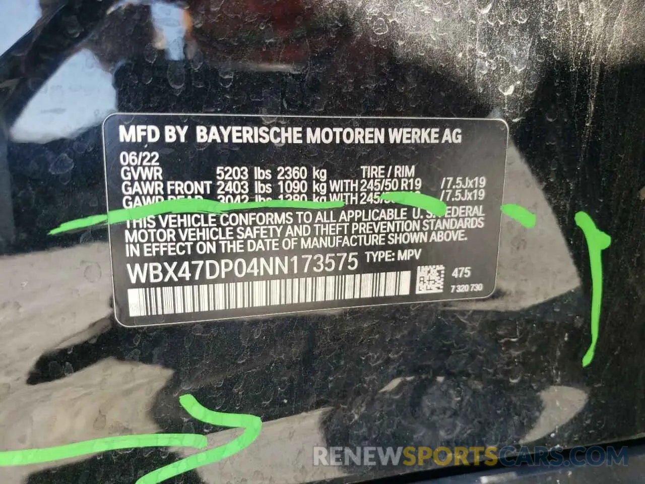 13 Photograph of a damaged car WBX47DP04NN173575 BMW X3 2022