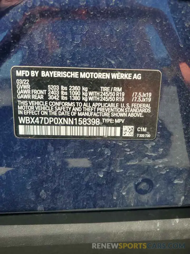 15 Photograph of a damaged car WBX47DP0XNN158398 BMW X3 2022