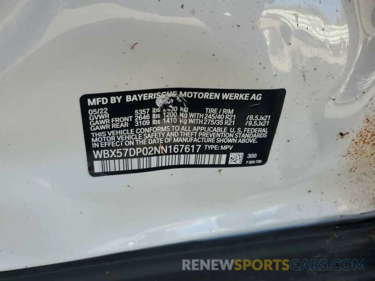 10 Photograph of a damaged car WBX57DP02NN167617 BMW X3 2022