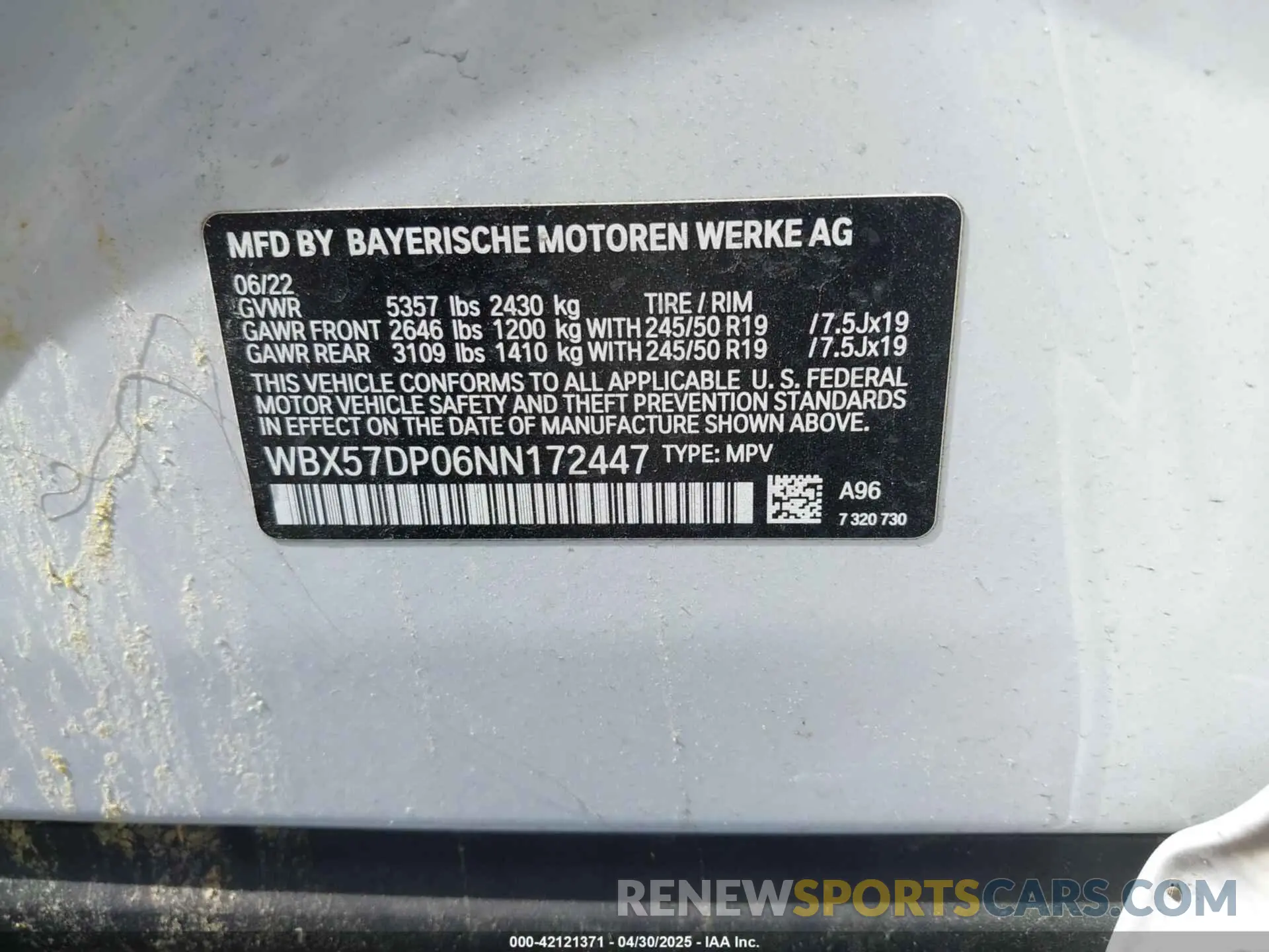9 Фотография поврежденного автомобиля WBX57DP06NN172447 BMW X3 2022