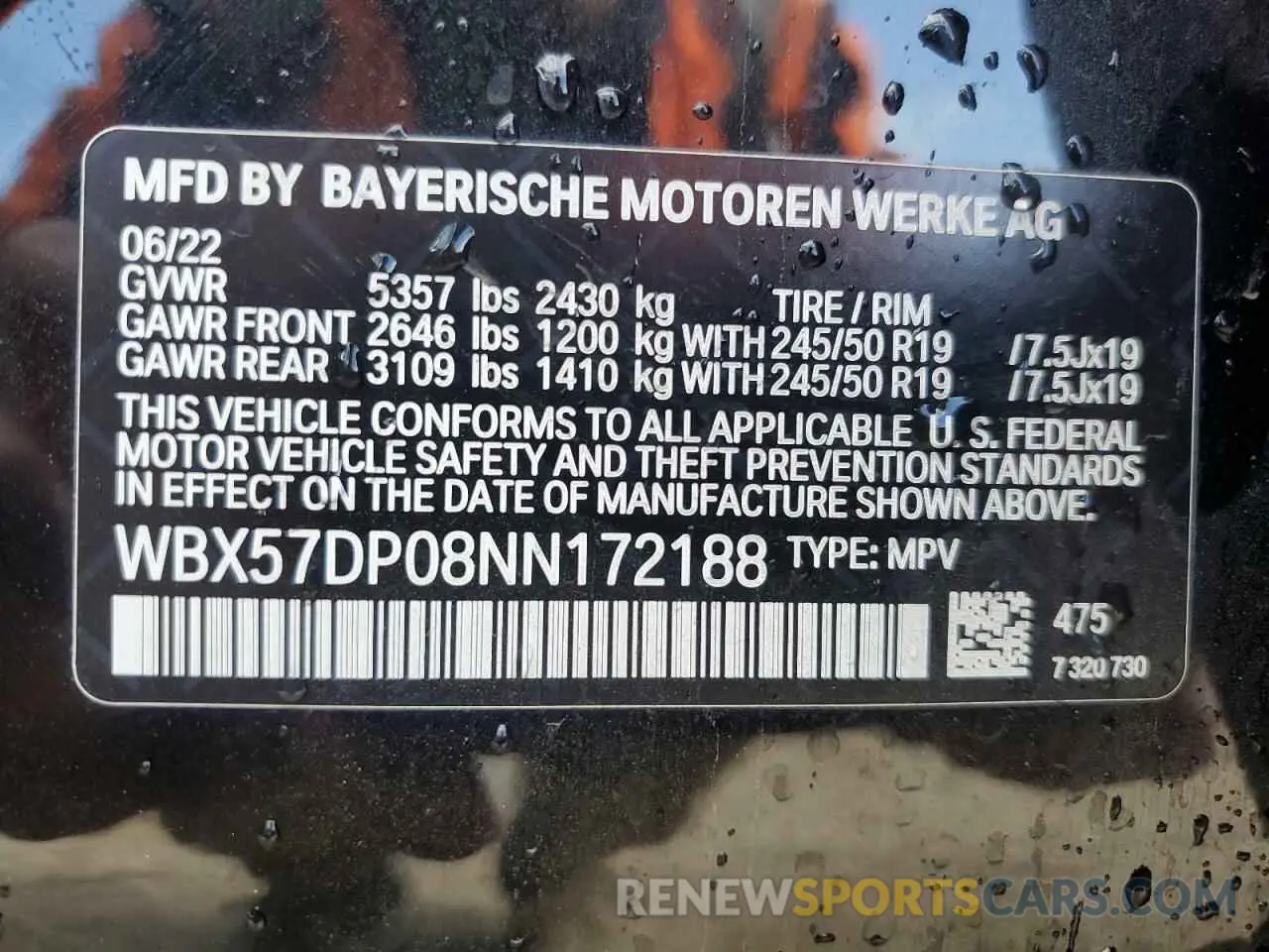 13 Photograph of a damaged car WBX57DP08NN172188 BMW X3 2022