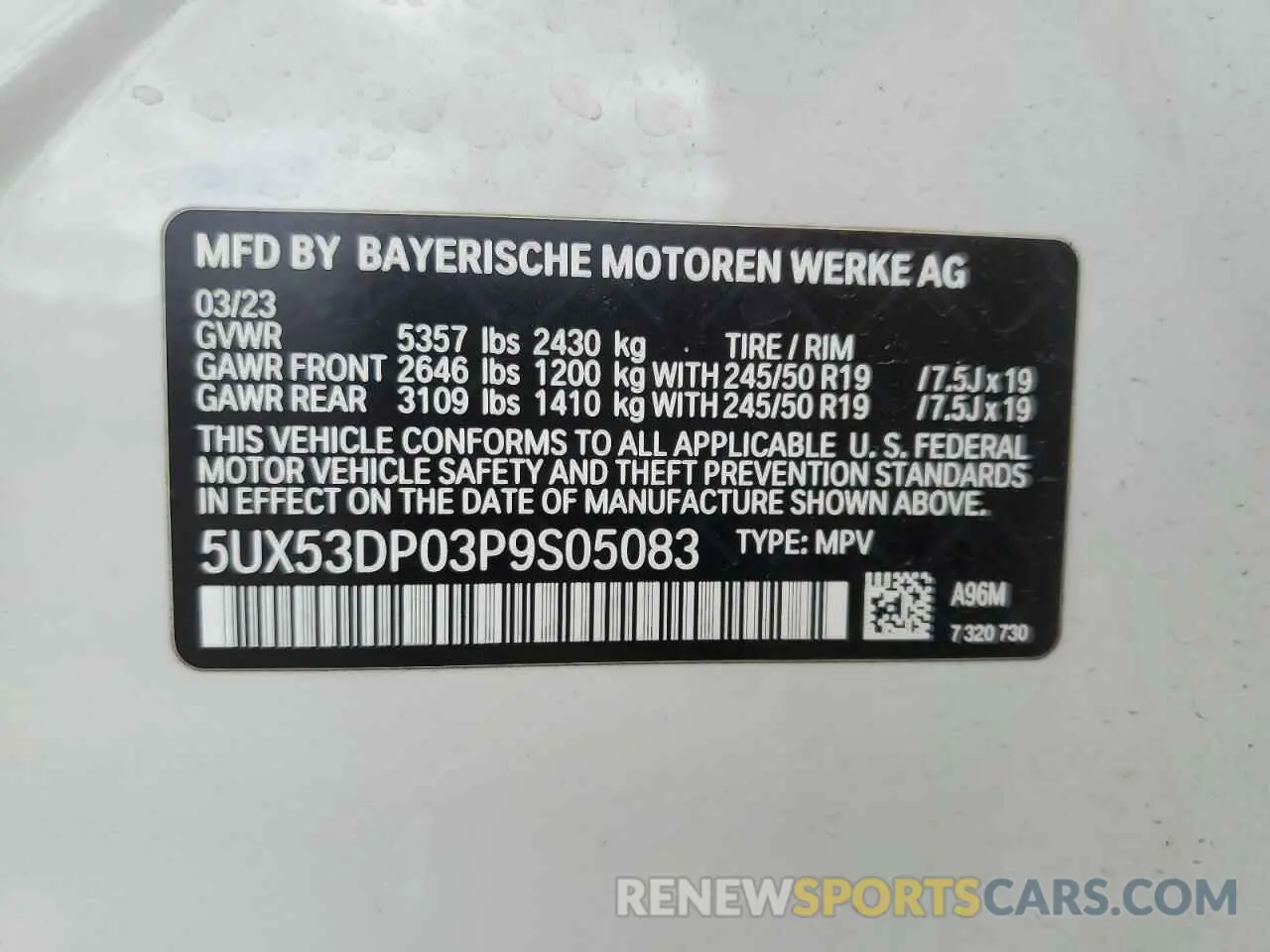 13 Photograph of a damaged car 5UX53DP03P9S05083 BMW X3 2023