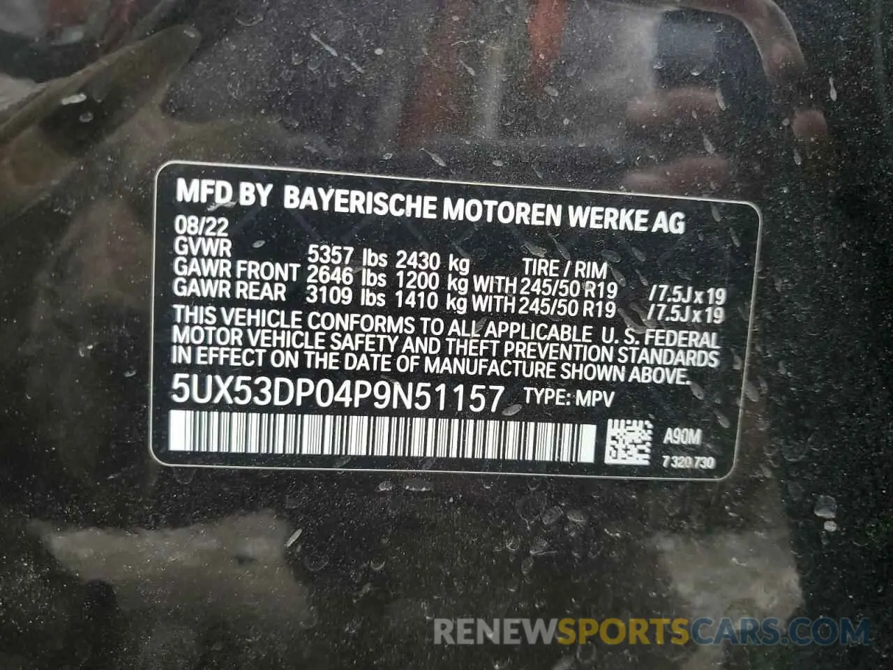 13 Photograph of a damaged car 5UX53DP04P9N51157 BMW X3 2023