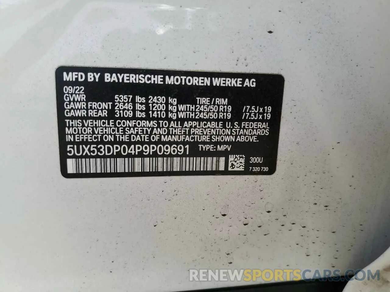 13 Photograph of a damaged car 5UX53DP04P9P09691 BMW X3 2023