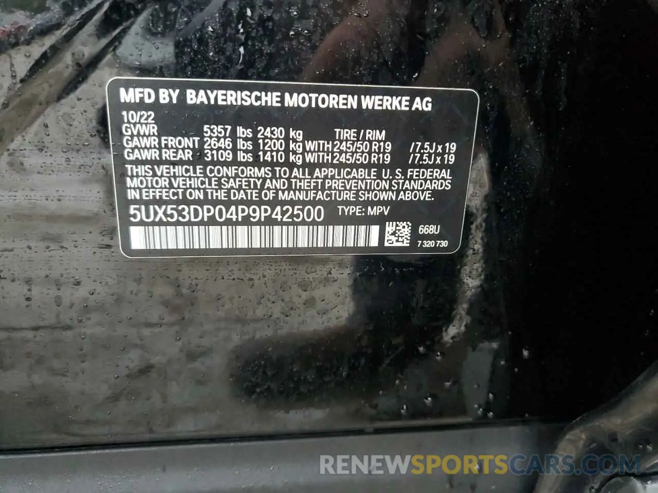 13 Photograph of a damaged car 5UX53DP04P9P42500 BMW X3 2023