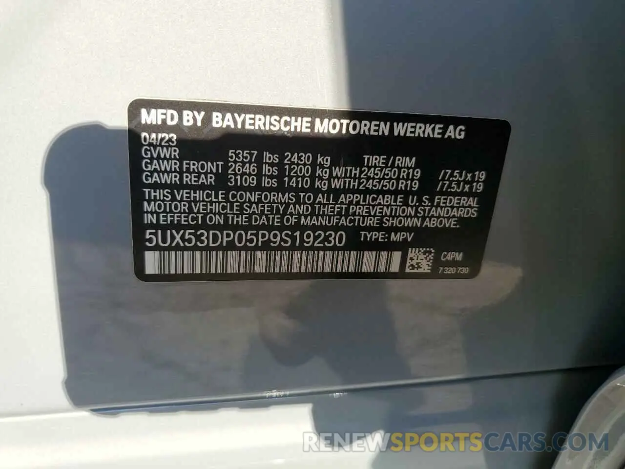 13 Photograph of a damaged car 5UX53DP05P9S19230 BMW X3 2023