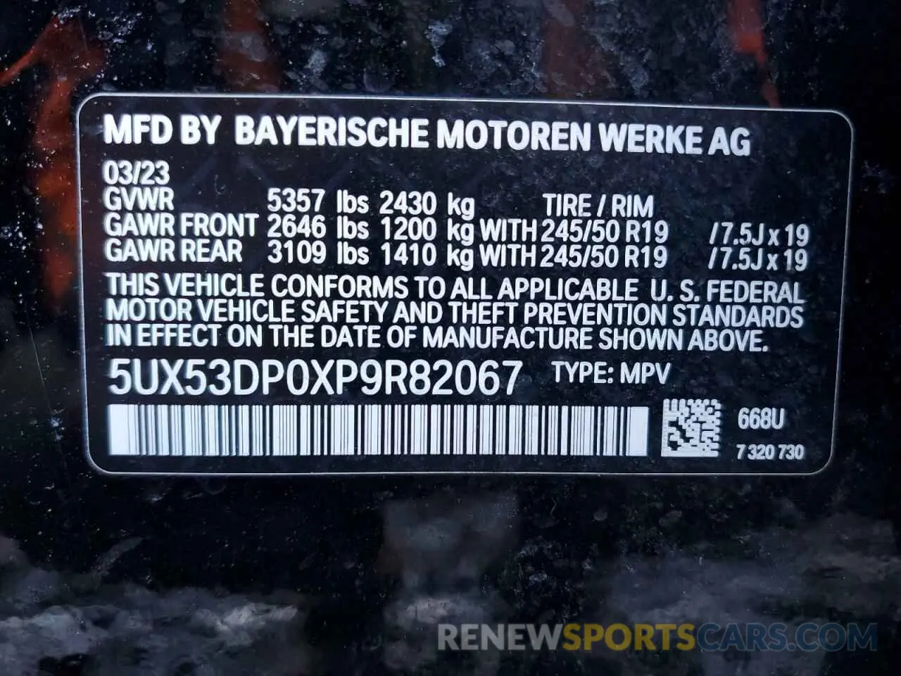 13 Photograph of a damaged car 5UX53DP0XP9R82067 BMW X3 2023