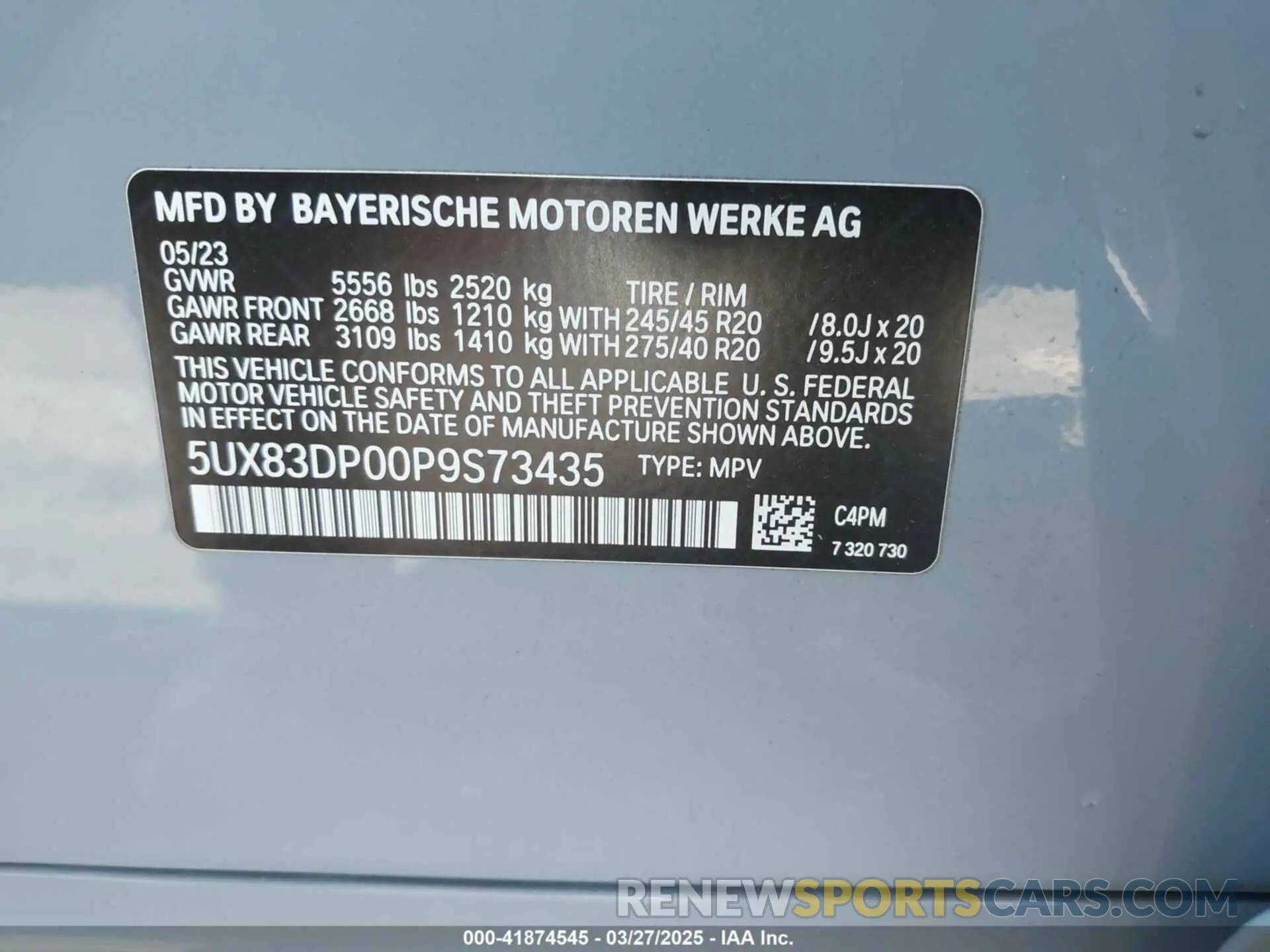 9 Photograph of a damaged car 5UX83DP00P9S73435 BMW X3 2023