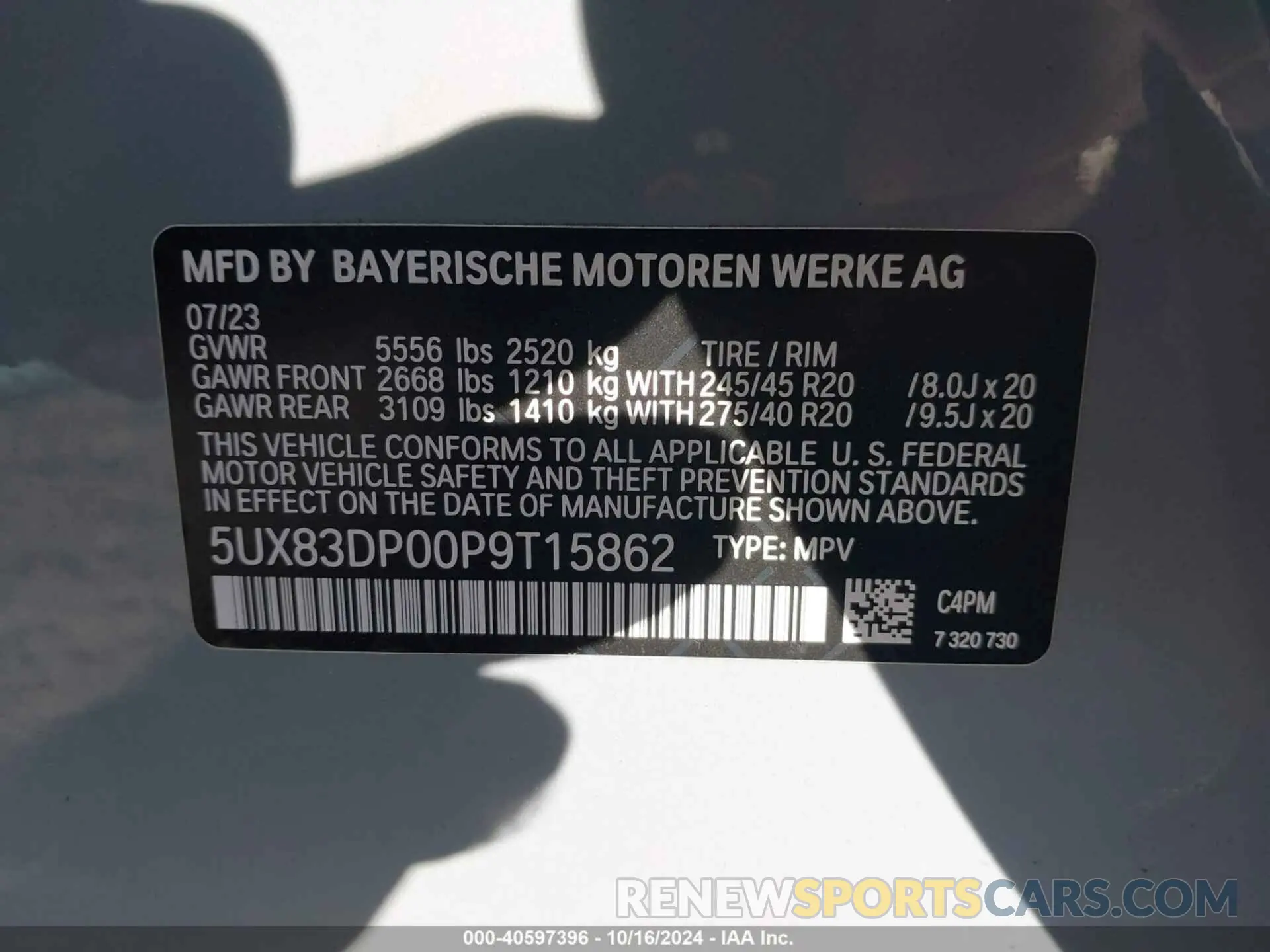9 Photograph of a damaged car 5UX83DP00P9T15862 BMW X3 2023