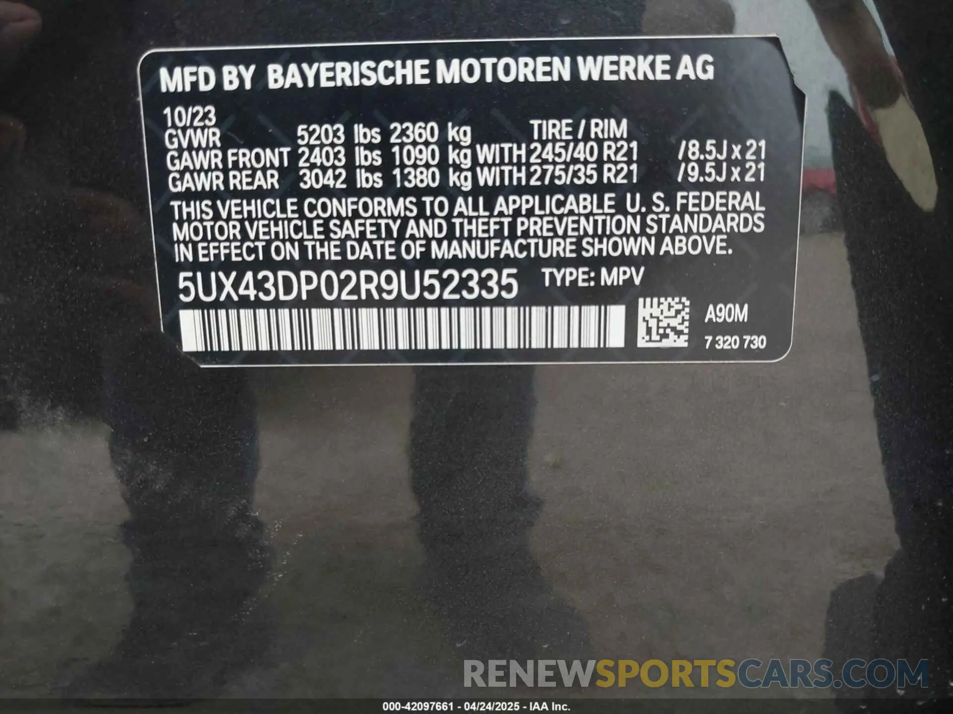 9 Фотография поврежденного автомобиля 5UX43DP02R9U52335 BMW X3 2024
