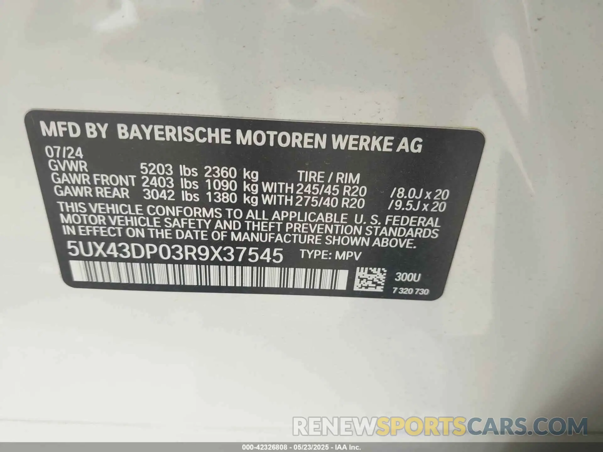 9 Фотография поврежденного автомобиля 5UX43DP03R9X37545 BMW X3 2024