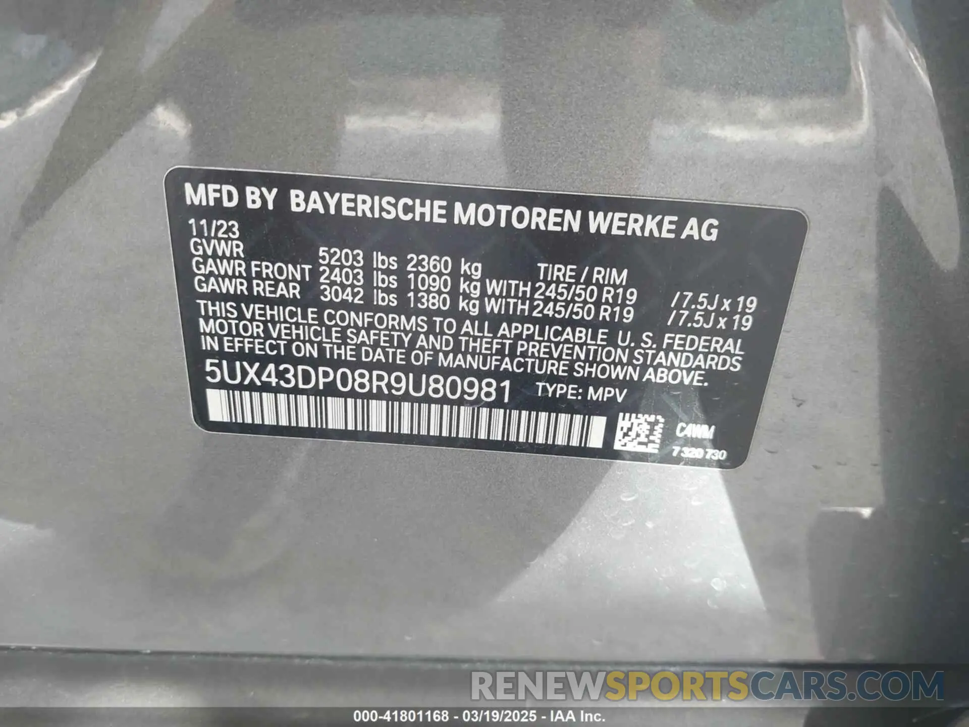 9 Фотография поврежденного автомобиля 5UX43DP08R9U80981 BMW X3 2024