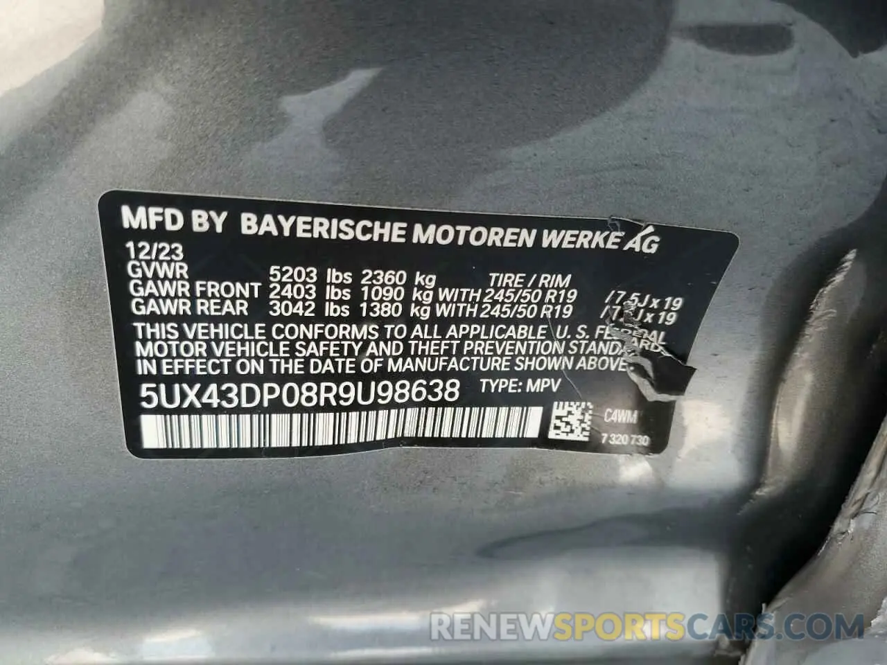 13 Photograph of a damaged car 5UX43DP08R9U98638 BMW X3 2024